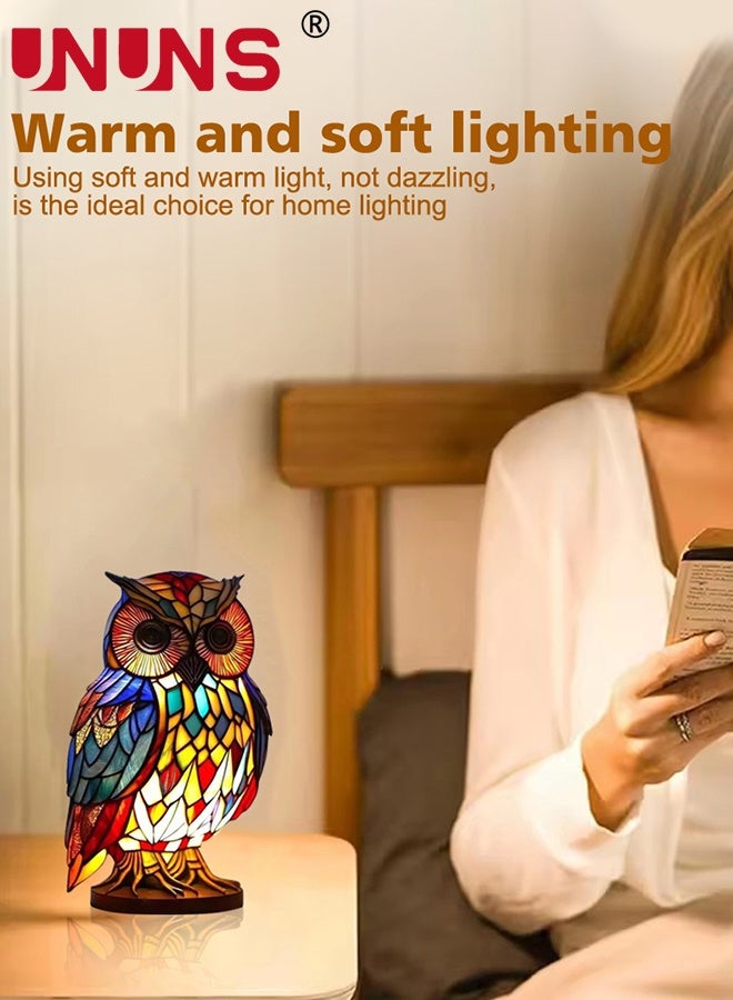 UNUNS ضوء ليلي على شكل بومة، ضوء ليلي من الراتنج الملون بتصميم عتيق لغرفة النوم وغرفة المعيشة وغرفة الطعام ورياض الأطفال والمكتب وديكور المنزل، 15*10*10 سم - Image 3