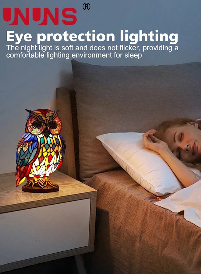 UNUNS ضوء ليلي على شكل بومة، ضوء ليلي من الراتنج الملون بتصميم عتيق لغرفة النوم وغرفة المعيشة وغرفة الطعام ورياض الأطفال والمكتب وديكور المنزل، 15*10*10 سم - Image 5