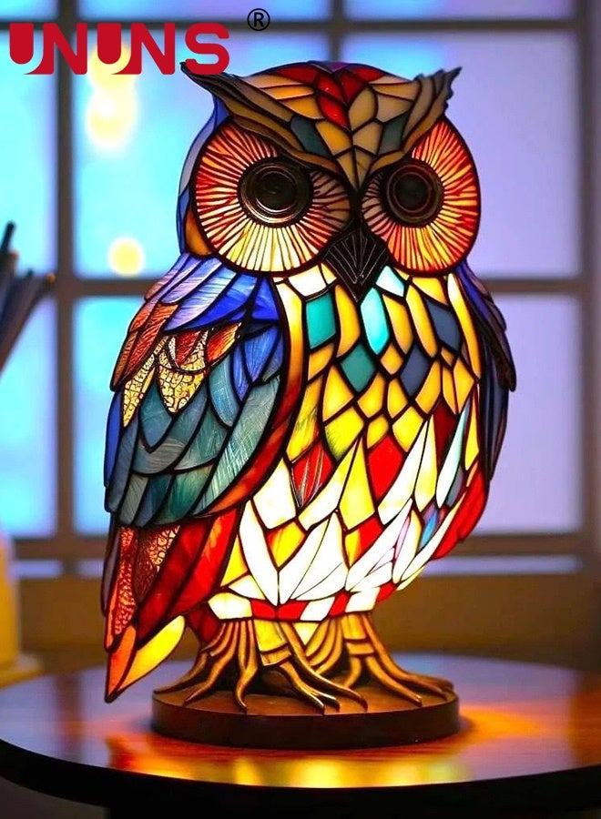 UNUNS ضوء ليلي على شكل بومة، ضوء ليلي من الراتنج الملون بتصميم عتيق لغرفة النوم وغرفة المعيشة وغرفة الطعام ورياض الأطفال والمكتب وديكور المنزل، 15*10*10 سم - Image 1