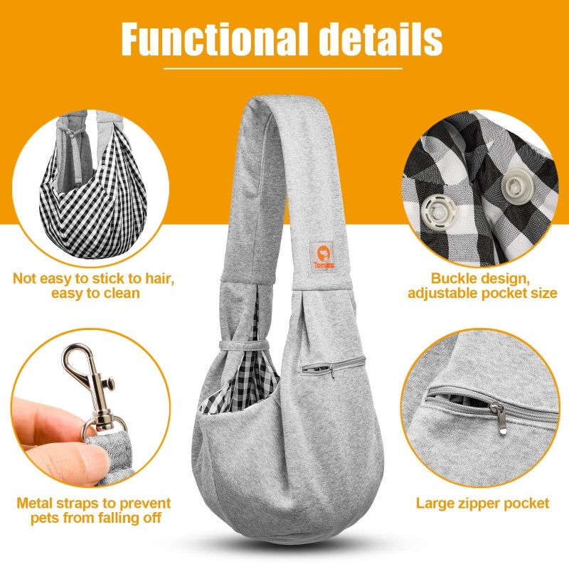 Tomkas Small Dog Sling Carrier - Zipper Pocket & Classic Strap - for 3-10 lbs Pets(Grey) - Image 5