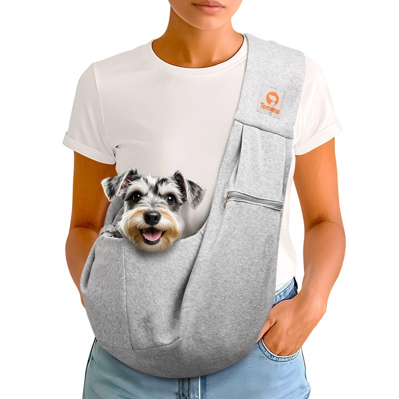 Tomkas Small Dog Sling Carrier - Zipper Pocket & Classic Strap - for 3-10 lbs Pets(Grey) - Image 1