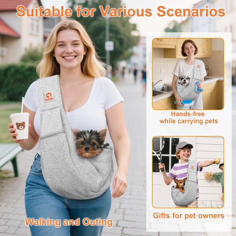 Tomkas Small Dog Sling Carrier - Zipper Pocket & Classic Strap - for 3-10 lbs Pets(Grey) - Image 2