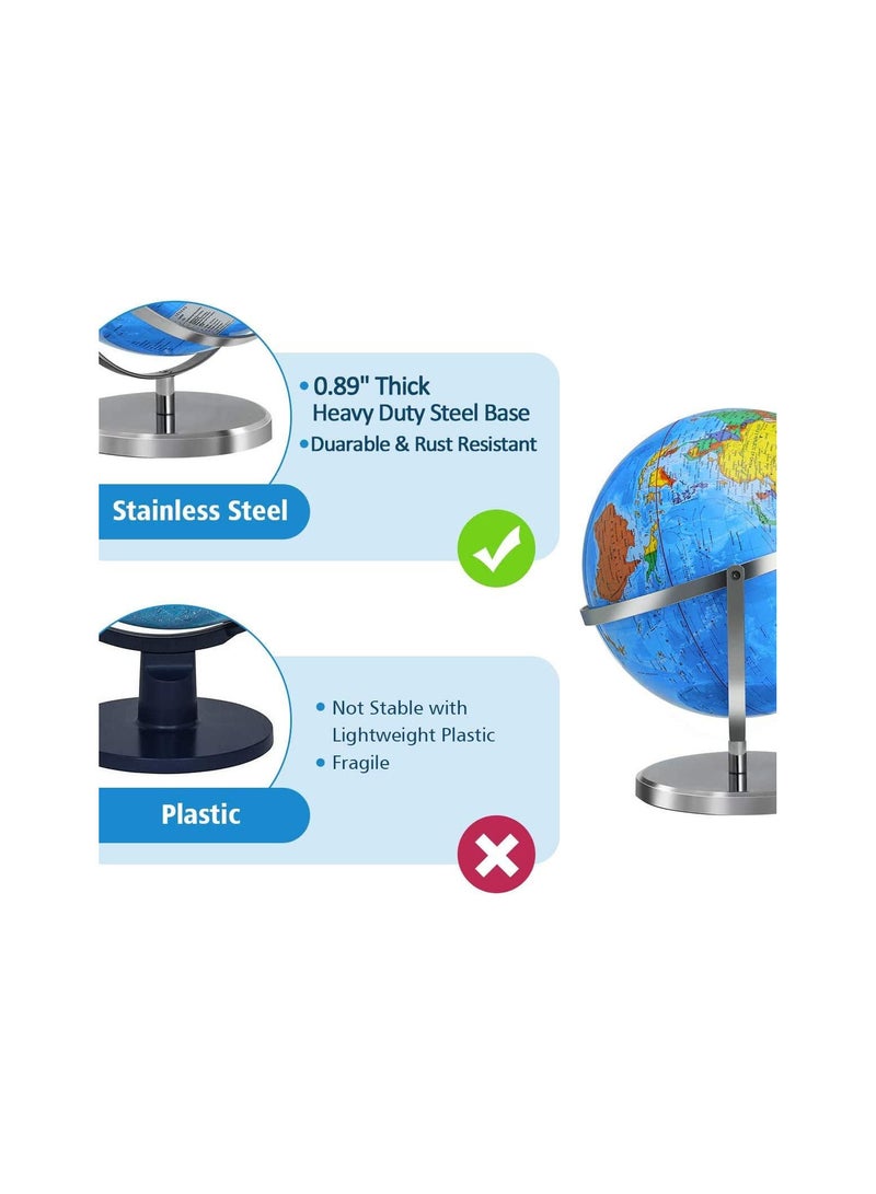 DeloPik World Globe for Kids, 20 cm Diameter World Globe 720° Rotation Large Globe with Heavy Duty Stand Over 4000 Locations Adult Earth Globe Educational Geographic Learning Toy Gift for Kids - Image 5