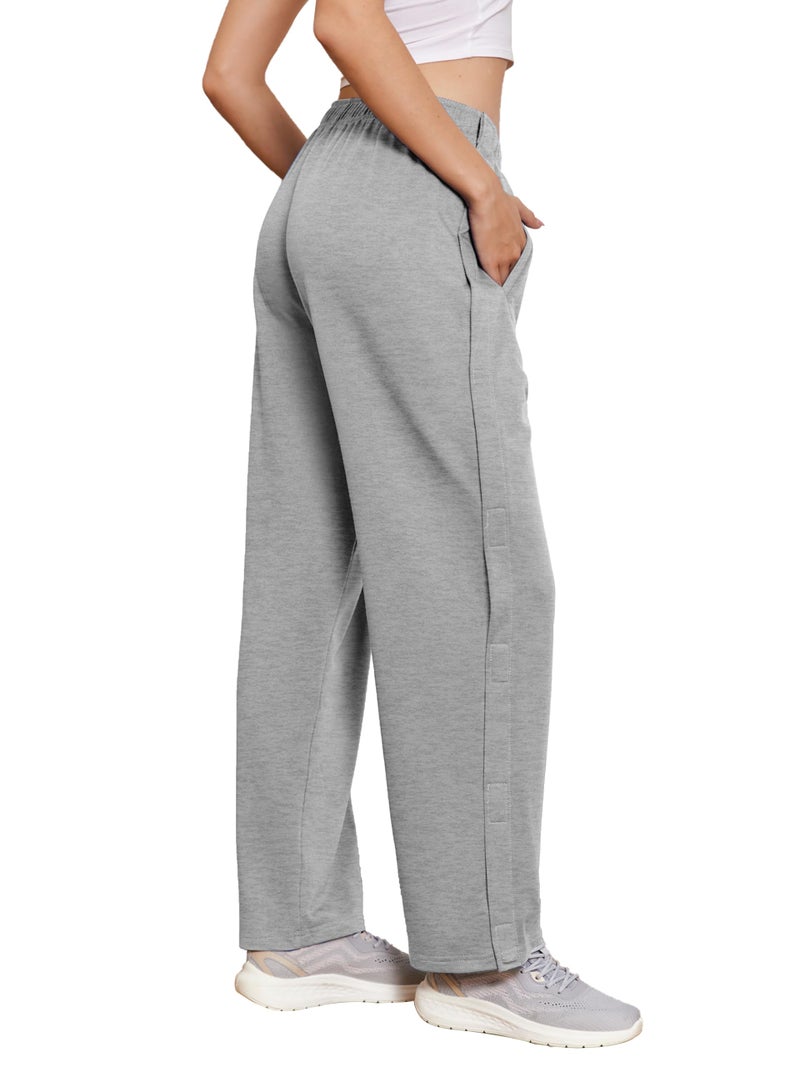 Deyeek Tear Away Pants for Women Open Bottom Wide Leg Post Surgery Sweatpants Loose Fit Soft Catheter Pants with Pockets L Light Grey - Image 2