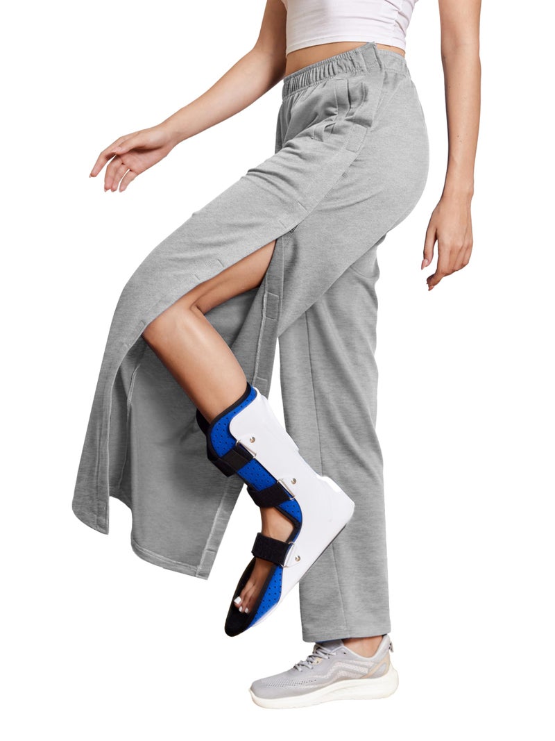 Deyeek Tear Away Pants for Women Open Bottom Wide Leg Post Surgery Sweatpants Loose Fit Soft Catheter Pants with Pockets L Light Grey - Image 1