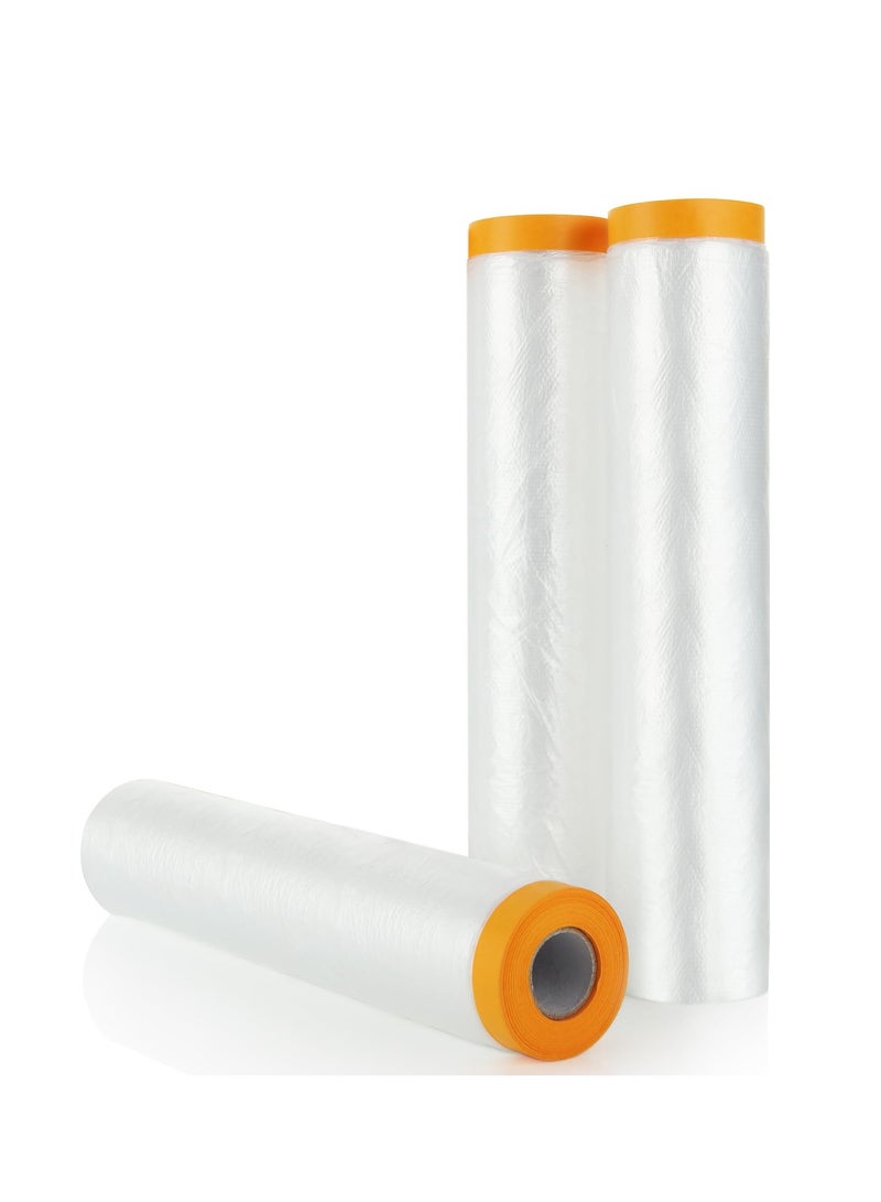 3 Rolls of 4m x 20m Waterproof Plastic Dust Sheets for Decorating, Pre-Taped Drop Film for Painting and Furniture Protection. Ideal for Mess-Free Home Improvement Projects. - Image 1