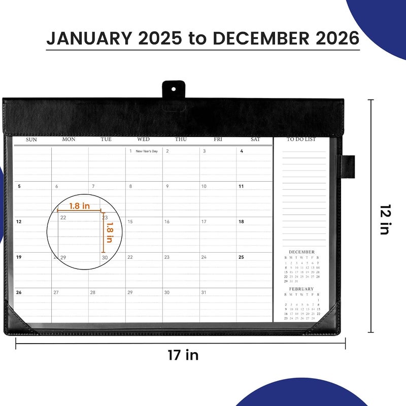 فلاينج إيجال تقويم مكتبي 2025-2026، تقويم حائطي لمدة 24 شهرًا من يناير 2025 إلى ديسمبر 2026، تقويم مكتبي كبير مقاس 17 × 12 بوصة مع قوائم المهام، تقويم مكتبي جلدي مع غطاء PVC لل��نزل والمدرسة والمكتب، أسود - Image 3