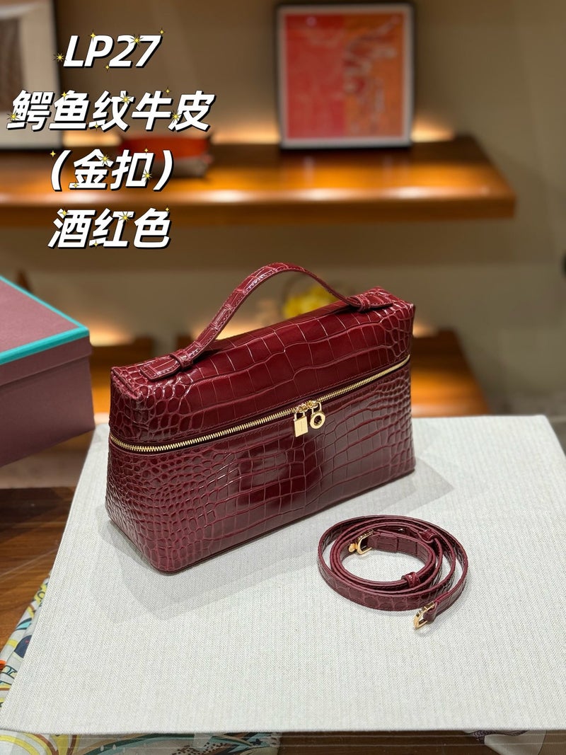 Genuine Leather LP27 Crocodile Tote Box Bag 2024 Shoulder Purse Burgundy 