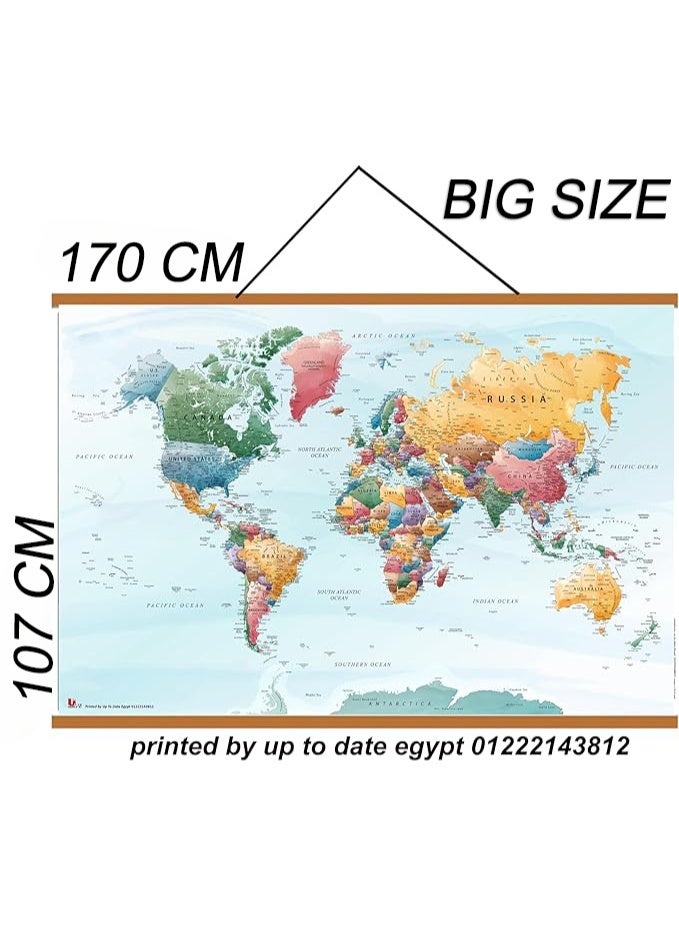 UP TO DATE WORLD MAP BIG SIZE 160 CM X106 CM WITH WOOD FRAME - Image 2