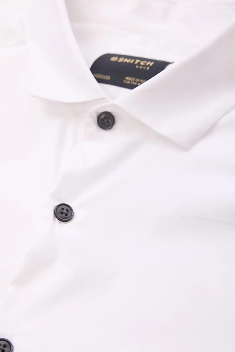 SNITCH White Solid Long Sleeve Slim Fit Luxe Shirt