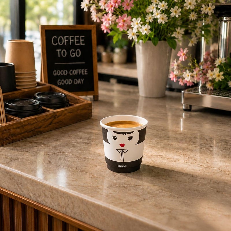 Restaurantware Insulated Paper Coffee Cups - Double Wall - Disposable - White - Madame - 4 oz - 500ct Box - MATCHING LIDS SOLD SEPARATELY: RWA0327GR, RWA0281B, RWA0281W - Image 4