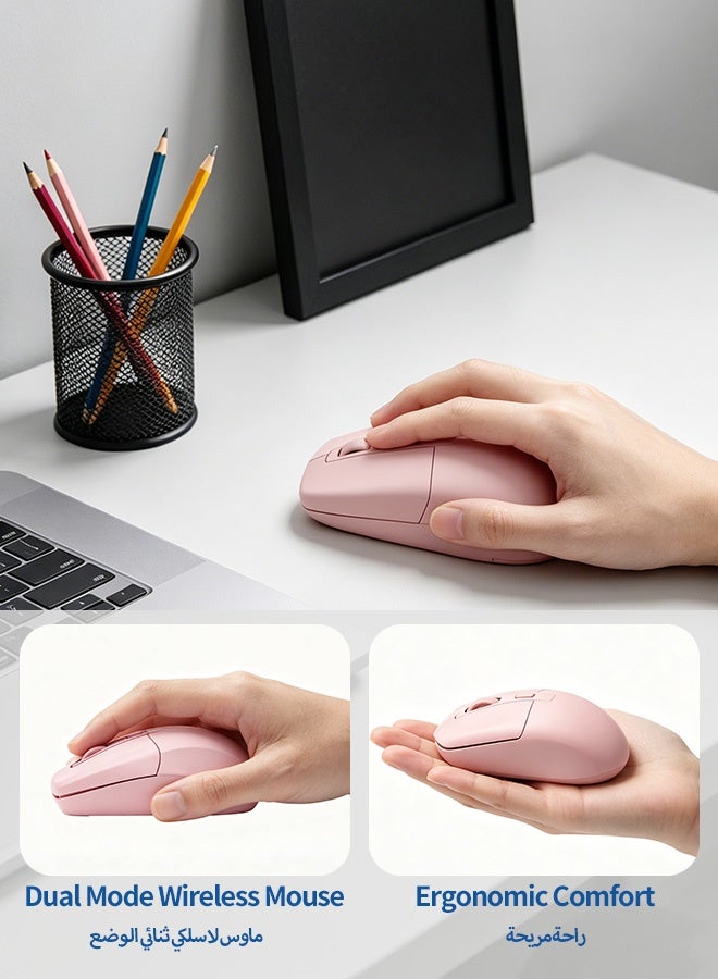 BASILKIT Wireless Mouse, Upgrade 2.4G Ergonomic Mute Optical Mouse, 1600 DPI Max, 3 Adjustable DPI 800/1200/1600, Two Charging Ways Support Rechargeable AA Batteries, Quiet Click, USB Mouse for Laptop PC Chromebook Notebook, 10M Wireless Connection Pink - Image 2