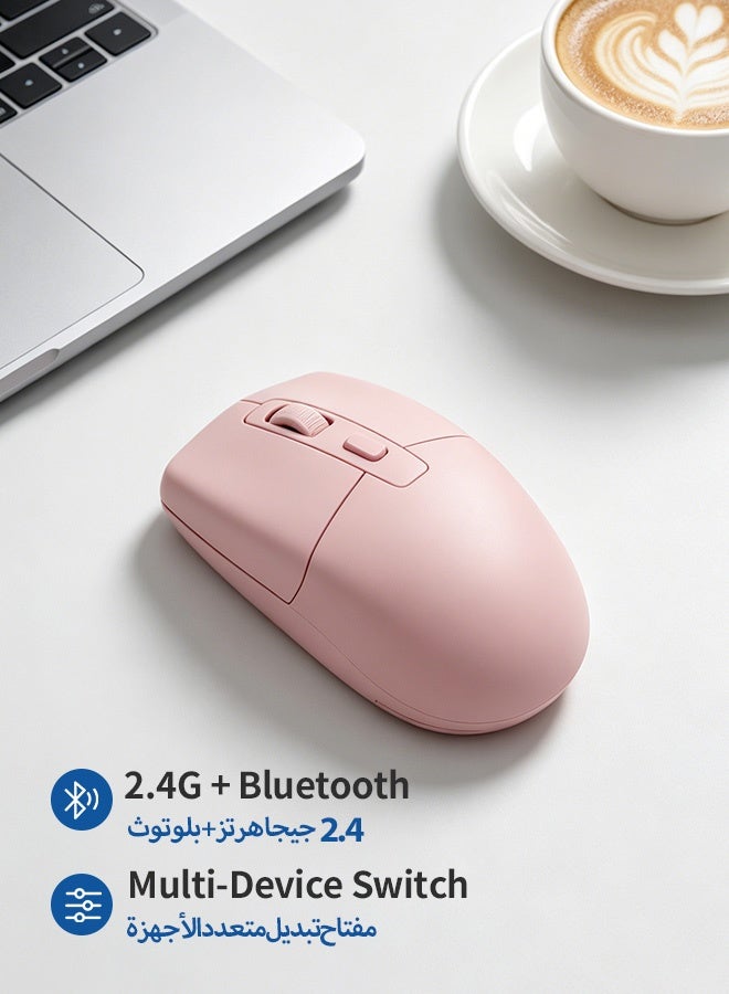 BASILKIT Wireless Mouse, Upgrade 2.4G Ergonomic Mute Optical Mouse, 1600 DPI Max, 3 Adjustable DPI 800/1200/1600, Two Charging Ways Support Rechargeable AA Batteries, Quiet Click, USB Mouse for Laptop PC Chromebook Notebook, 10M Wireless Connection Pink - Image 3