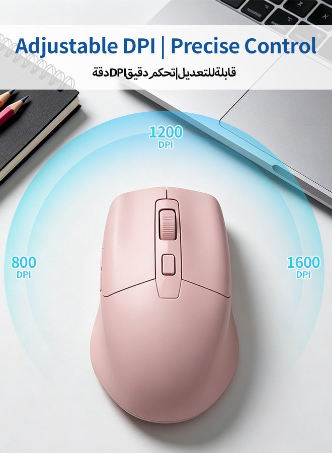 BASILKIT Wireless Mouse, Upgrade 2.4G Ergonomic Mute Optical Mouse, 1600 DPI Max, 3 Adjustable DPI 800/1200/1600, Two Charging Ways Support Rechargeable AA Batteries, Quiet Click, USB Mouse for Laptop PC Chromebook Notebook, 10M Wireless Connection Pink - Image 4