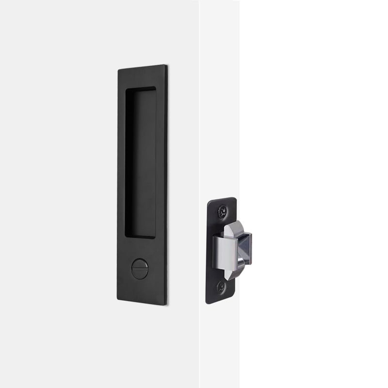 Dontay Pocket Door Handle Modern Rectangular Keyed Entry Function BedBath Pull Latch Recessed Sliding Door Hardware for 1 38 to 2 316 Thickness Privacy Lock Matte Black 2 Pack - Image 2