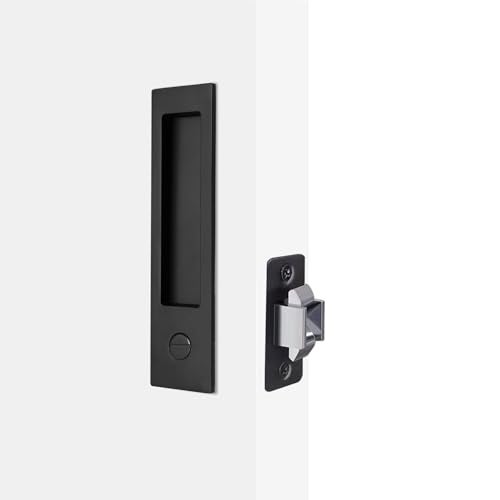 Dontay Pocket Door Handle Modern Rectangular Keyed Entry Function BedBath Pull Latch Recessed Sliding Door Hardware for 1 38 to 2 316 Thickness Privacy Lock Matte Black 2 Pack - Image 1