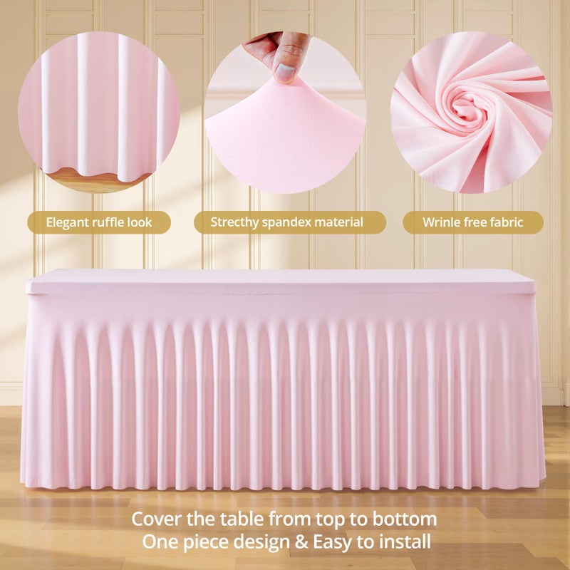 Suppromo 6ft Pink Spandex Tablecloths for Rectangle Tables Wrinkle Free Pink Table Cloth Rectangle Stretch Fitted Table Cover with Skirt for Baby Shower Girl Birthday Party Wedding Banquet Buffet Event - Image 4