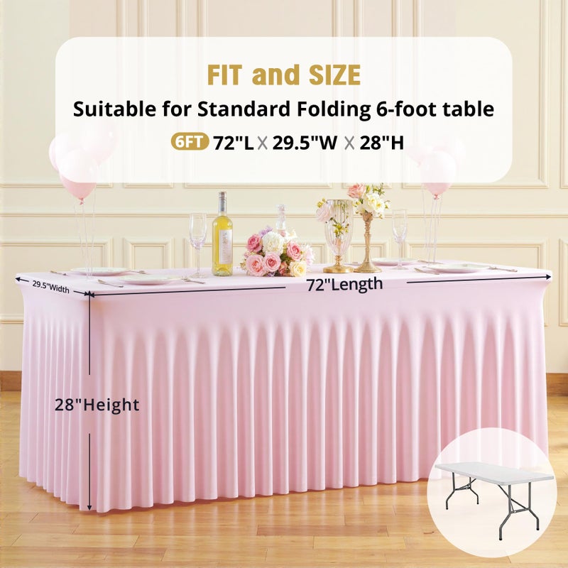 Suppromo 6ft Pink Spandex Tablecloths for Rectangle Tables Wrinkle Free Pink Table Cloth Rectangle Stretch Fitted Table Cover with Skirt for Baby Shower Girl Birthday Party Wedding Banquet Buffet Event - Image 5