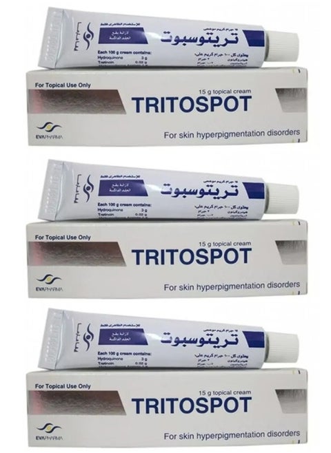 Three Pieces of Tritospot whitening cream for hyperpigmented skin spots 3 x 15 gm