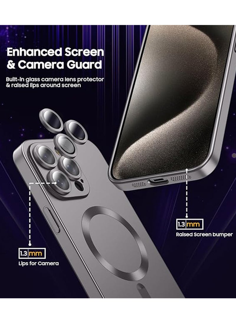 X-level - iPhone 15 Pro Max Case,Compatible with MagSafe Back Cover [Built-in Camera Lens Protector] Slim Soft TPU Bumper Shockproof Metallic Phone Cover (Titanium Gray) - Image 1