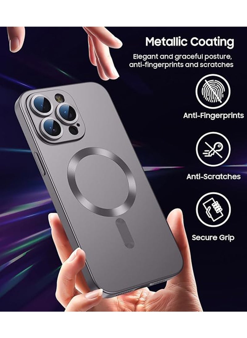 X-level - iPhone 15 Pro Max Case,Compatible with MagSafe Back Cover [Built-in Camera Lens Protector] Slim Soft TPU Bumper Shockproof Metallic Phone Cover (Titanium Gray) - Image 1
