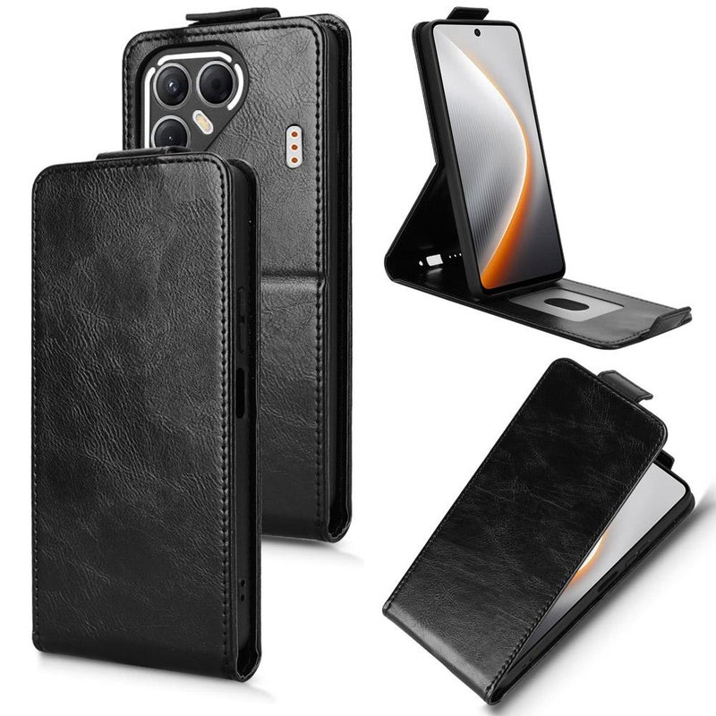 إيروريكس جراب هاتف جلدي مغناطيسي عمودي قابل للطي لهاتف Tecno Pova 7 5G مع مشبك (أسود) - Image 1