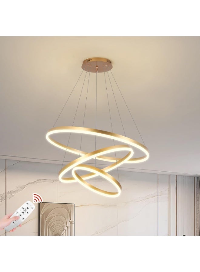 AFN Modern Adjustable Height LED Chandelier with Remote Control Gold Round Dining/Living Room Lighting Fixture - Image 1