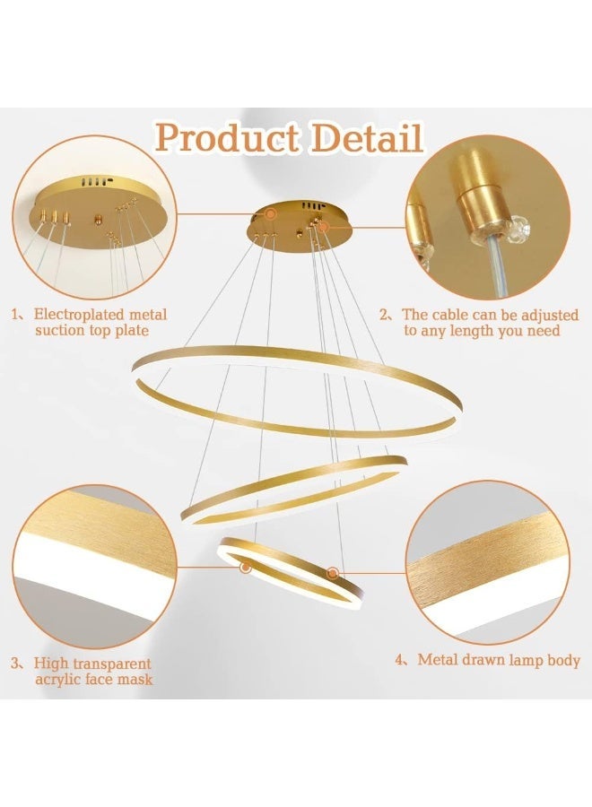 AFN Modern Adjustable Height LED Chandelier with Remote Control Gold Round Dining/Living Room Lighting Fixture - Image 4