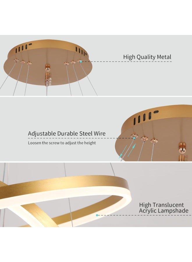 AFN Modern Adjustable Height LED Chandelier with Remote Control Gold Round Dining/Living Room Lighting Fixture - Image 5