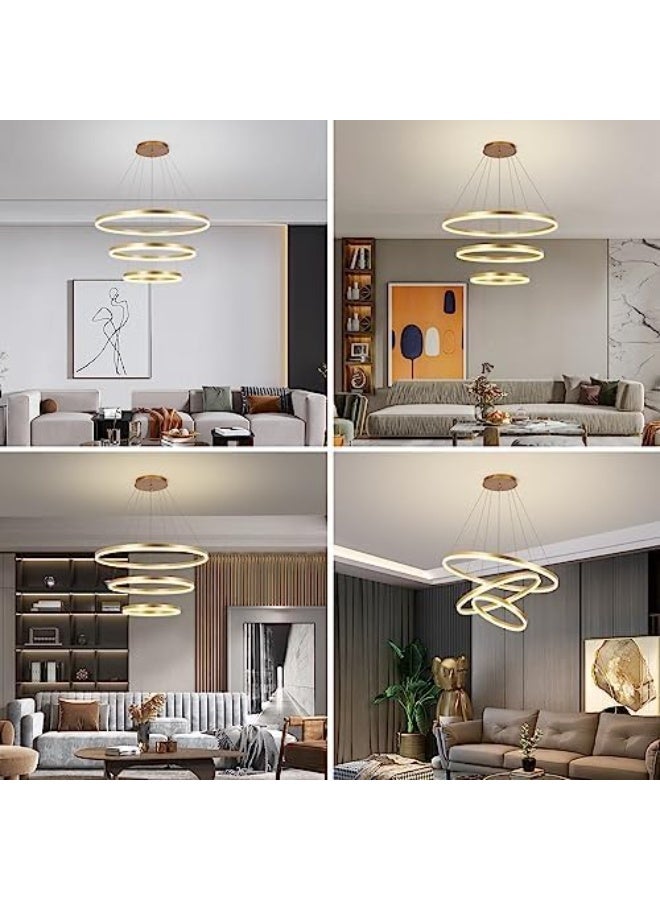 AFN Modern Adjustable Height LED Chandelier with Remote Control Gold Round Dining/Living Room Lighting Fixture - Image 2