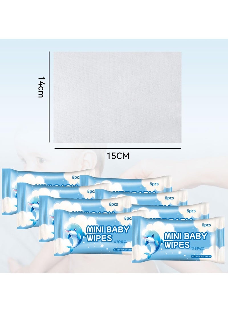 Bebiland 64 Count Mini Baby Wet Wipes,8pcs/pack Individually Wrapped, 99% Pure Water, Hypoallergenic, Eco-Friendly, and Perfect for Newborns and On-the-Go Families - Image 2