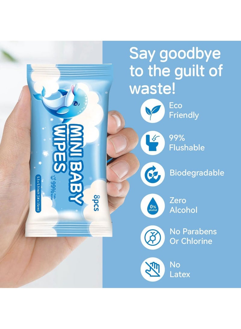 Bebiland 64 Count Mini Baby Wet Wipes,8pcs/pack Individually Wrapped, 99% Pure Water, Hypoallergenic, Eco-Friendly, and Perfect for Newborns and On-the-Go Families - Image 3