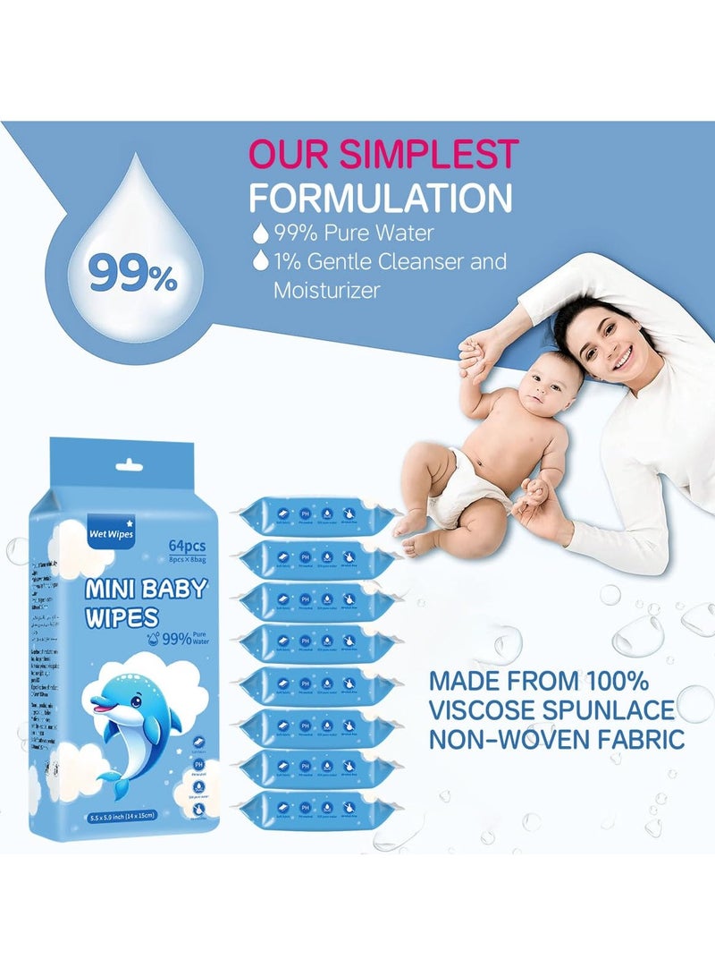 Bebiland 64 Count Mini Baby Wet Wipes,8pcs/pack Individually Wrapped, 99% Pure Water, Hypoallergenic, Eco-Friendly, and Perfect for Newborns and On-the-Go Families - Image 5