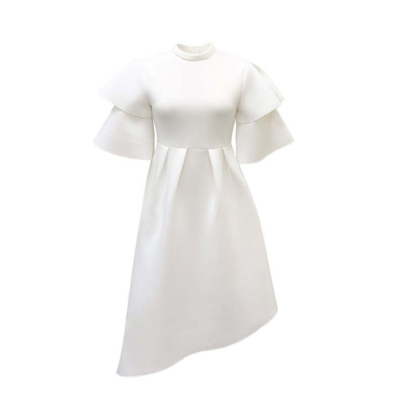 D230 Cross-border Womens 2024 Summer New Double-layer Lotus Leaf Sleeve Solid Color Large Pose European and American dress Foreign Trade Dress Orange - Image 3