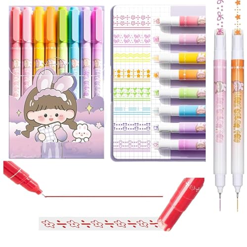 HUBTURE 2 in 1 Colorful Pen Set with Stamp, Roller Stamp Curve Highlighter Pen Set, Adorable Designs, Smooth Operation, Fancy Pen (Multicolor) - Image 1
