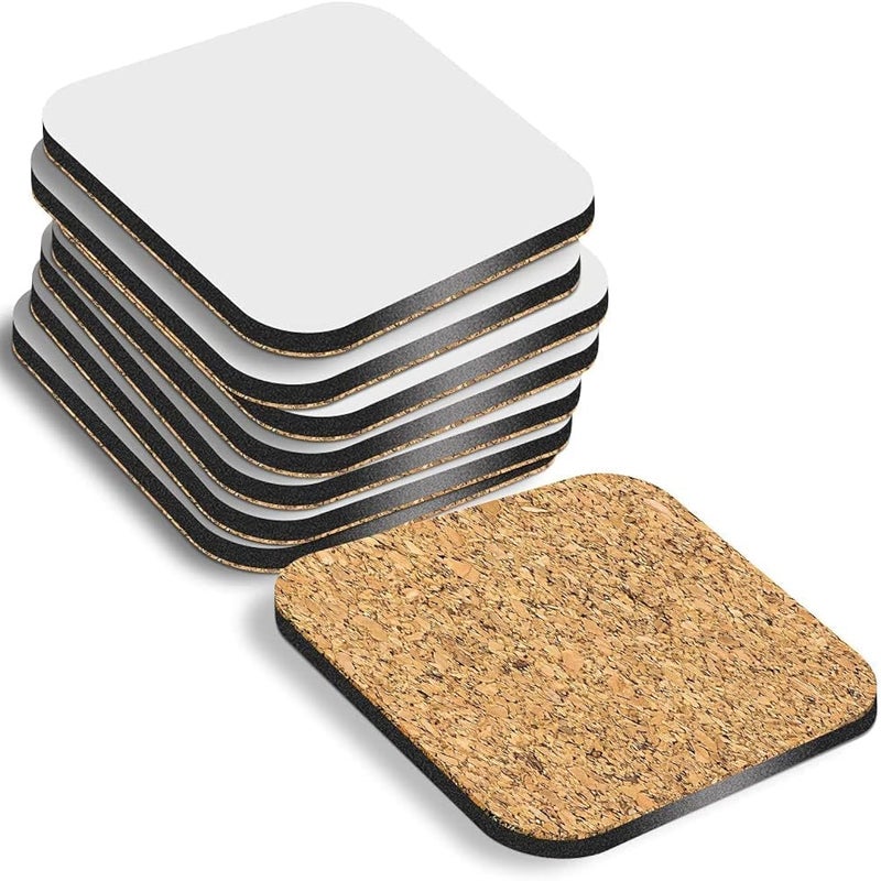MDF Blank Sublimation Coasters Cork Backed  9cm x 9cm White Blanks Square 200