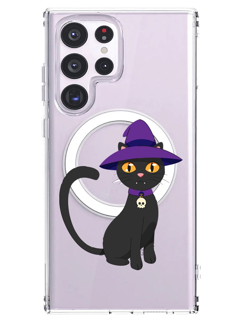 Theodor Magnetic Case for Samsung Galaxy S23 Ultra 6.8-inch Compatible with MagSafe Wireless Charging, Shockproof Phone Bumper Cover Cat wearing hat halloween - Image 1