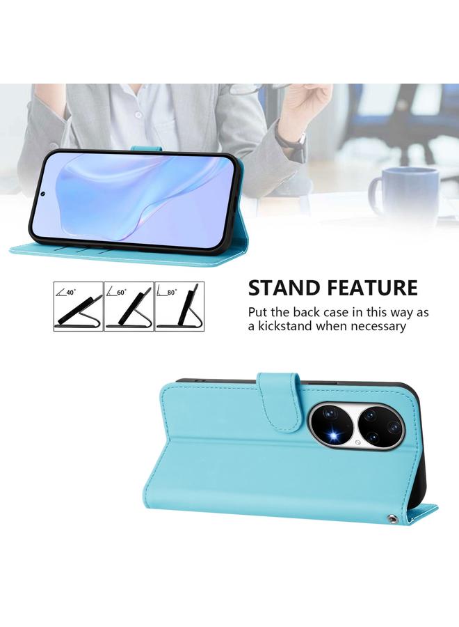 زبون جراب لهاتف Huawei P50 Pro مصنوع من الجلد بلون سادة مع حبل تعليق - Image 3