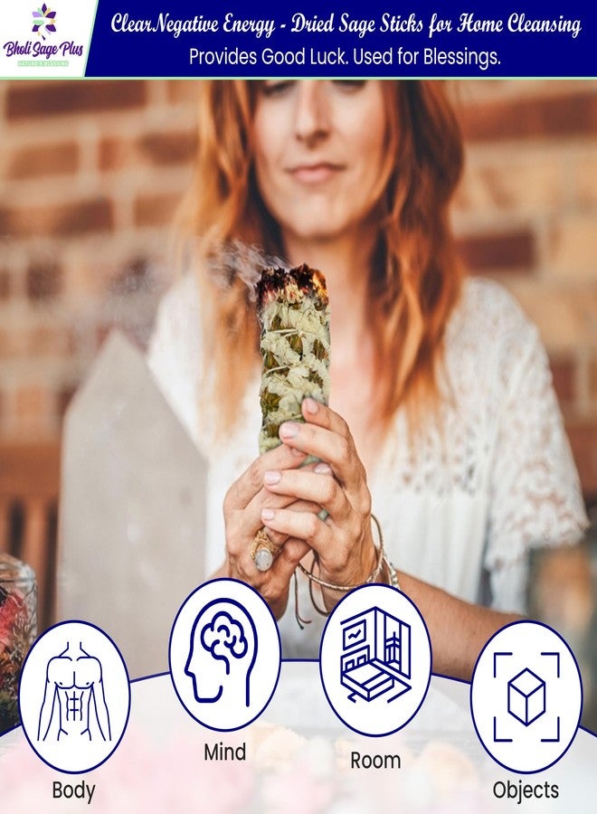Bholi Sage Plus Sage Smudge Kit for Cleansing Negative Energy and Cleansing Home Sinuata, Dragon Blood, Cinnamon and Triple Flower Dried - 4'' Long Pack of 4 White California Sage Sticks - Image 5