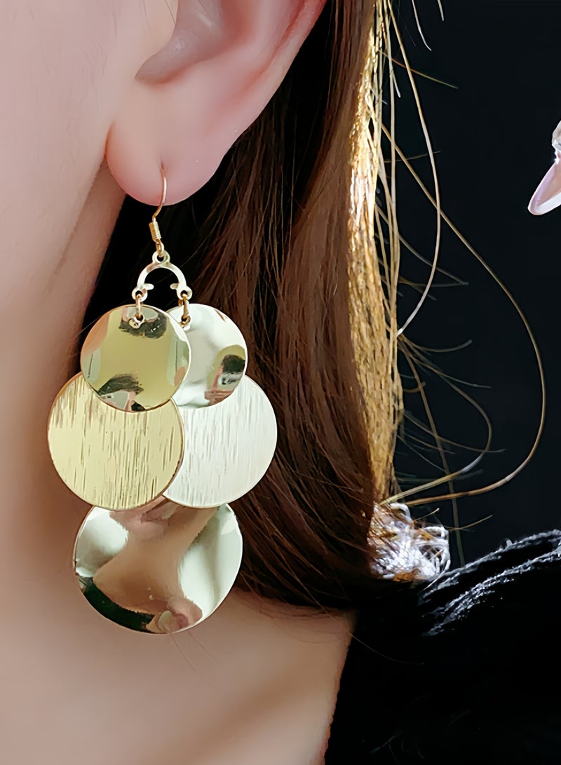 Gold round fillet fringe earrings" - Image 2