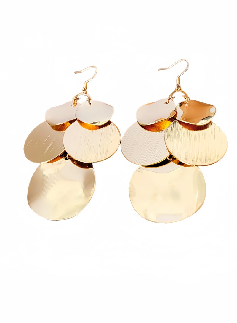 Gold round fillet fringe earrings" - Image 4