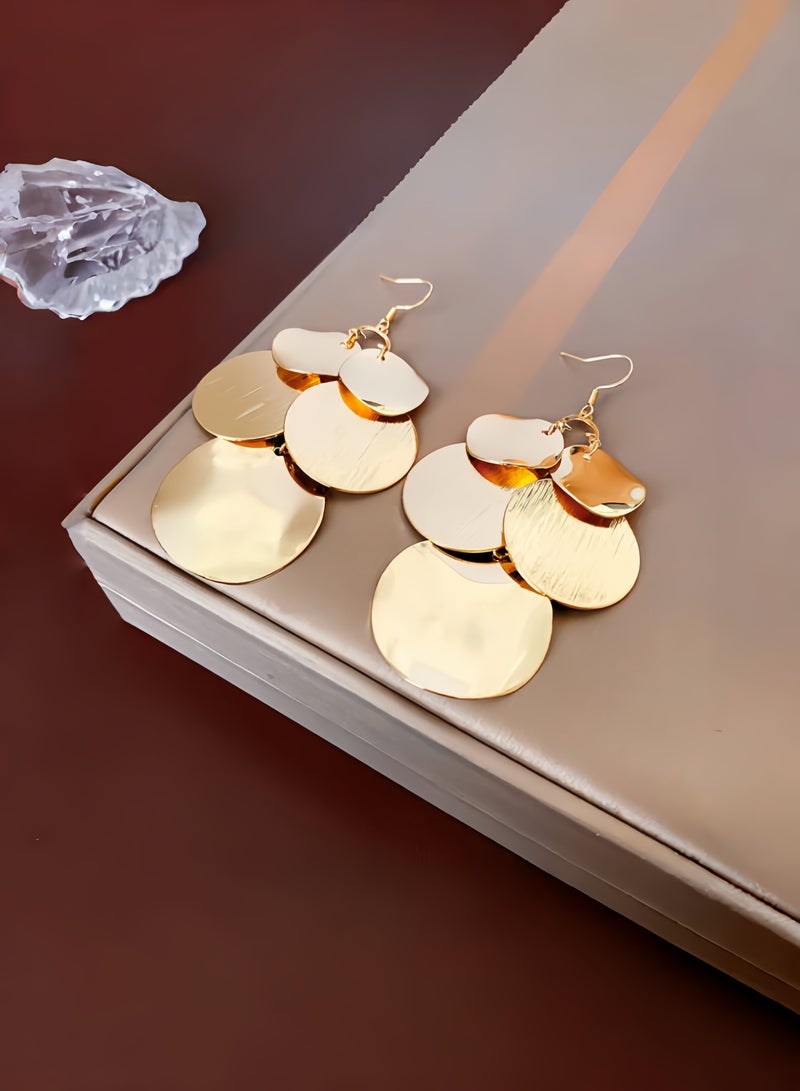 Gold round fillet fringe earrings" - Image 1