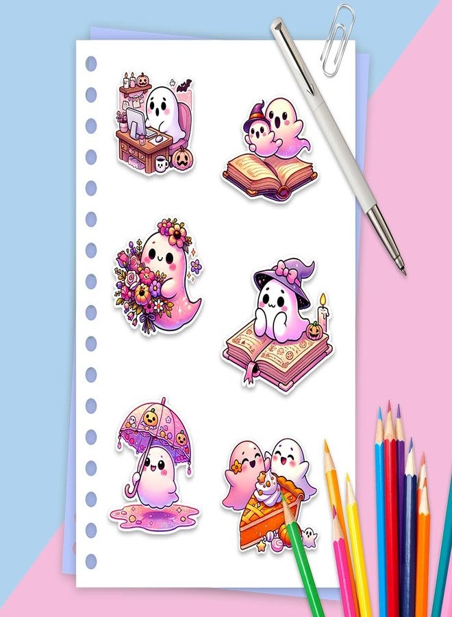 Auconda 100 PCS Pink Halloween Ghost Theme Vinyl Stickers, Cute Ghost Decorative Stickers for Parties, Suitable for Children, Teens, and Adults, Ideal for Water Bottles, Laptops, and Cups - Image 4