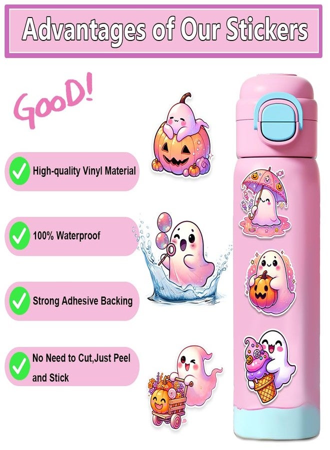 Auconda 100 PCS Pink Halloween Ghost Theme Vinyl Stickers, Cute Ghost Decorative Stickers for Parties, Suitable for Children, Teens, and Adults, Ideal for Water Bottles, Laptops, and Cups - Image 2