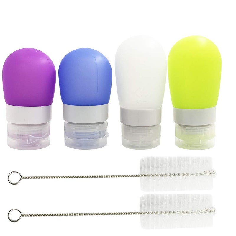FineGood 4 pcs Squeeze Salad Dressing Bottles 13oz and 2 oz Portable Sauce Containers Leak Proof Food Storage Condiment Bottles Comes with 2 pcs Cleaning Brushes 4 Colors