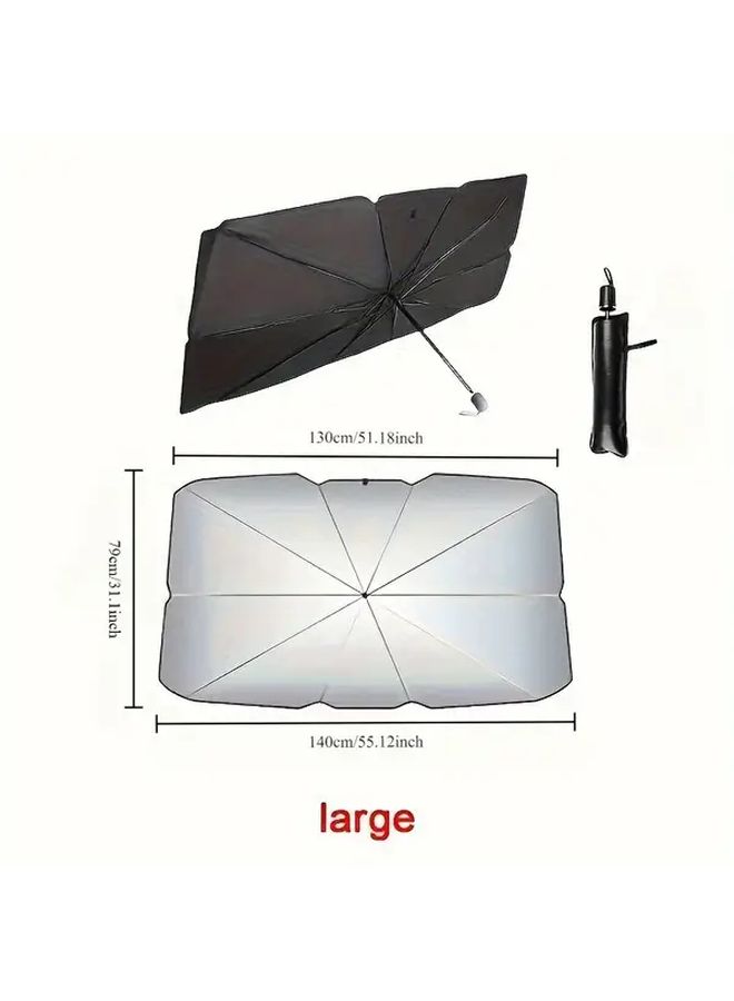 Silvery Car Windshield Sunshade Heat Insulating Blackout Cover Umbrella for Travel Camping - Image 3