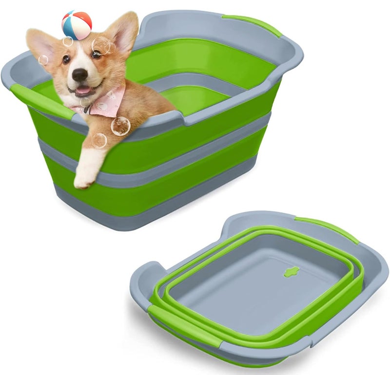 ddLUCK MultiFunctional Collapsible Pet Bathtub with Drainage Hole Portable Indoor Outdoor Foldable Washing Tub Bathing Tub Small Pets Bathtub for Puppy Small Dogs Cats Green