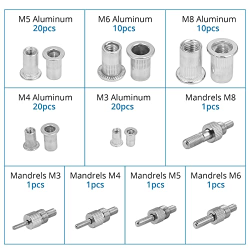 AUTOUTLET Professional Rivet Gun Pop Rivet Gun Kit with 86PCS M3/M4/M5/M6/M8 Threaded Rivet Nut and Rivets Wrench for Furniture, Decoration, Car, Trailer, Boat - Image 2