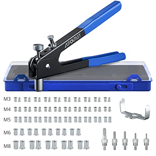 AUTOUTLET Professional Rivet Gun Pop Rivet Gun Kit with 86PCS M3/M4/M5/M6/M8 Threaded Rivet Nut and Rivets Wrench for Furniture, Decoration, Car, Trailer, Boat - Image 1