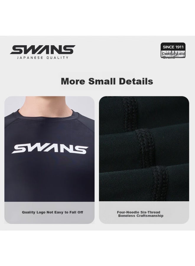 Speed Vision Swans Men's Short Sleeve Quick Dry Swimwear For Sports And Fitness, Large Size Elastic Diving And Surfing Equipment, Black XL - Image 5